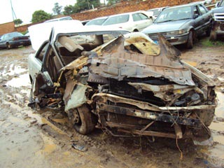 La voiture de Léopold Bagnack après accident