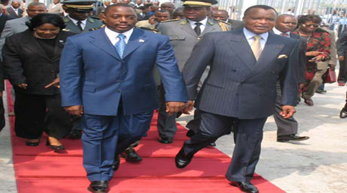 Denis Sassou Ngwesso et Joseph Kabila de ce dernier à Brazzaville, en 2 009 (photo archive).